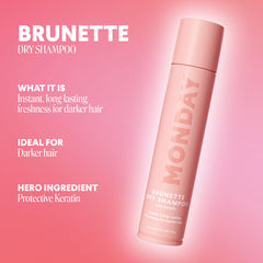 MONDAY Haircare Brunette Dry Shampoo keratin close-up balances and protects hair.