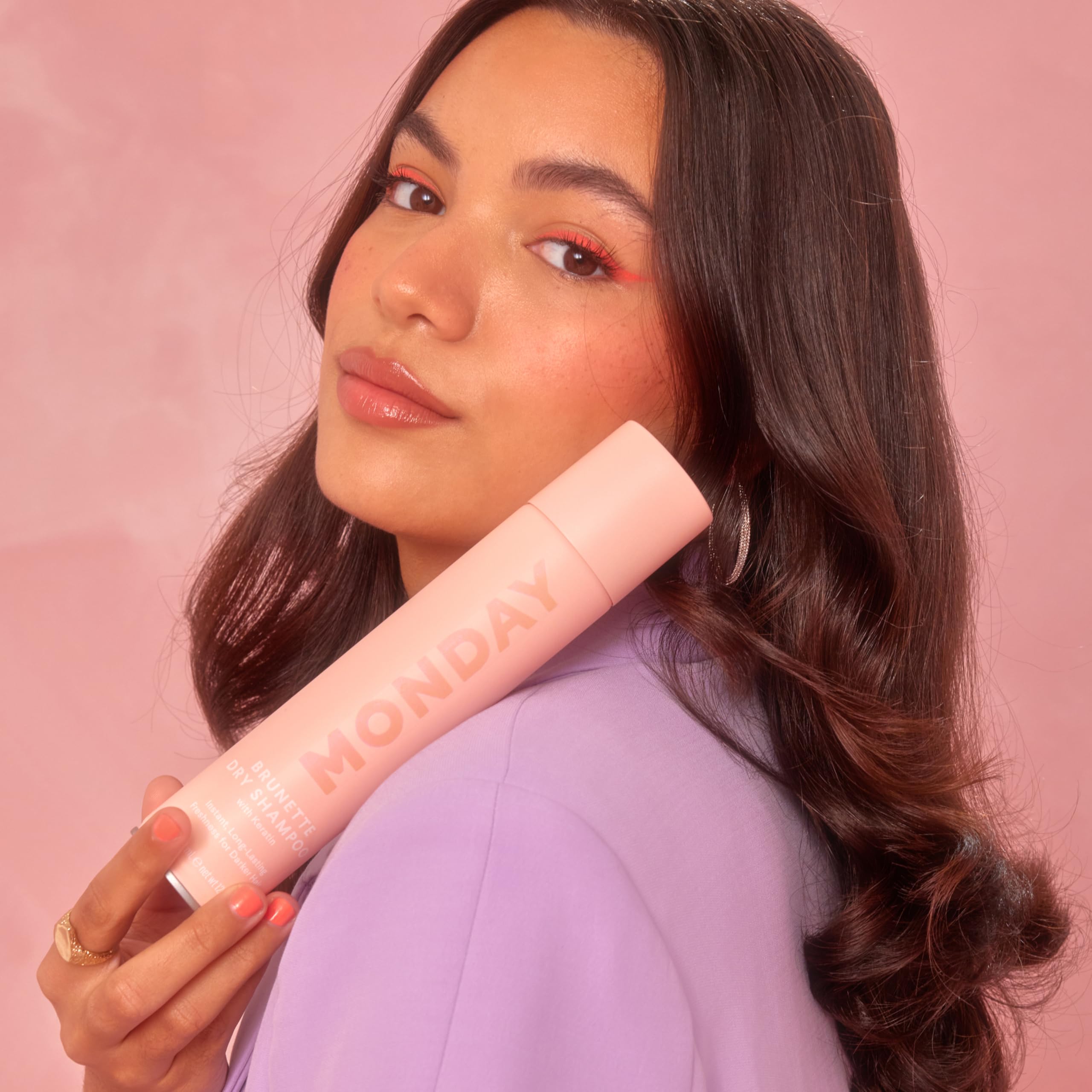 MONDAY Haircare Brunette Dry Shampoo recyclable packaging supports eco-friendly care.