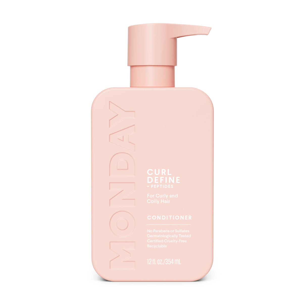 MONDAY Haircare CURL DEFINE bottle front view highlighting peptides and natural oils for curls