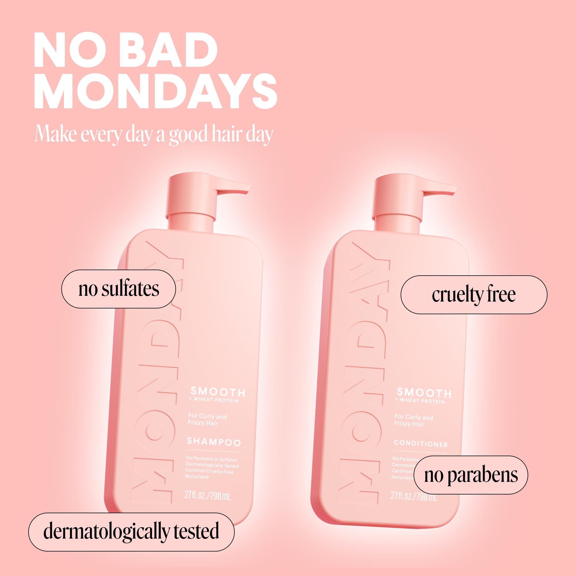 MONDAY Haircare Smooth frizz-free styling in real-life bathroom setting.