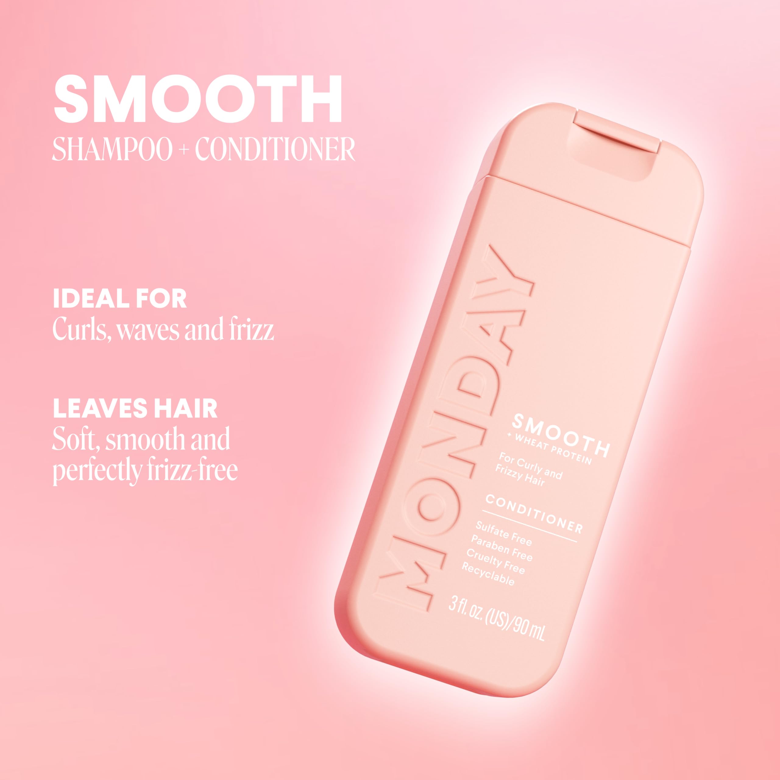 MONDAY Haircare SMOOTH ingredients image highlights Wheat Protein and Avocado Oil for moisture.