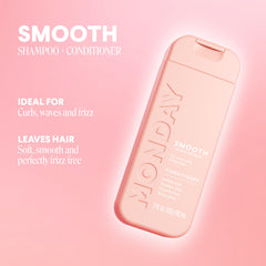 MONDAY Haircare SMOOTH ingredients image highlights Wheat Protein and Avocado Oil for moisture.