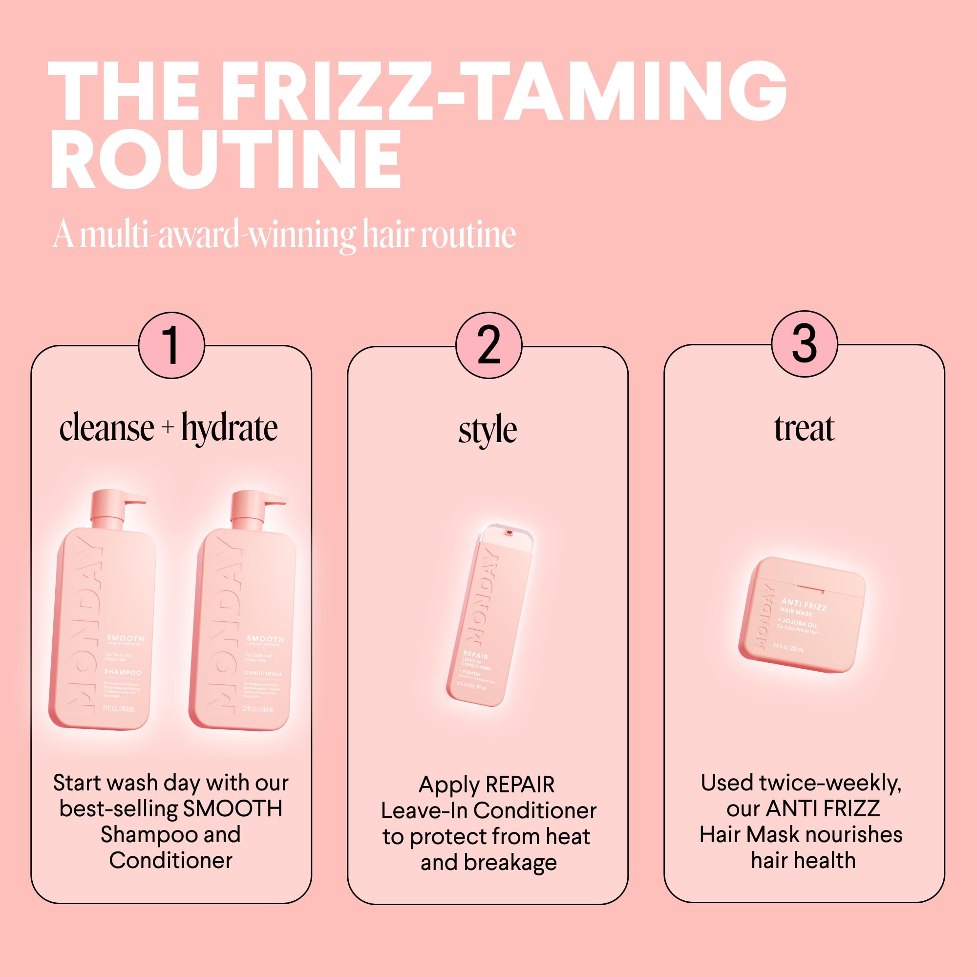 MONDAY Haircare Smooth recyclable bottle emphasizing eco-friendly packaging.