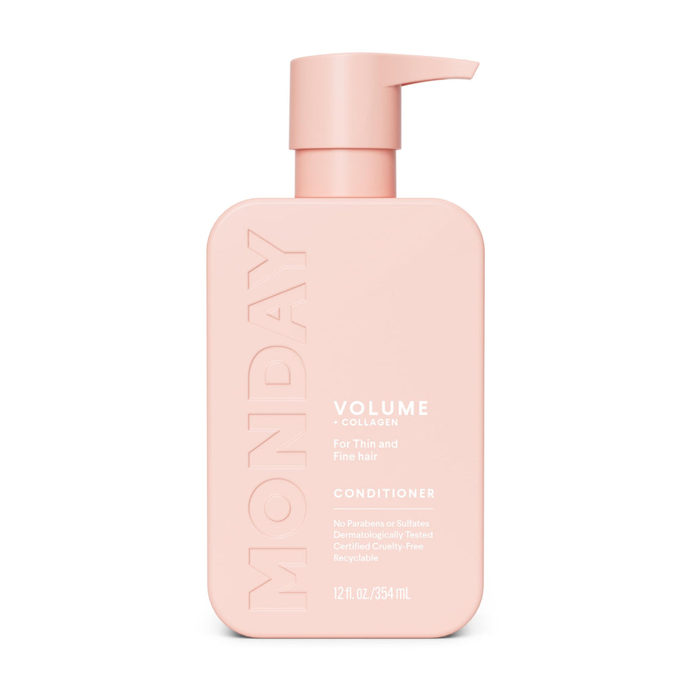 MONDAY Haircare Volume conditioner collagen bottle close-up showing hydration.