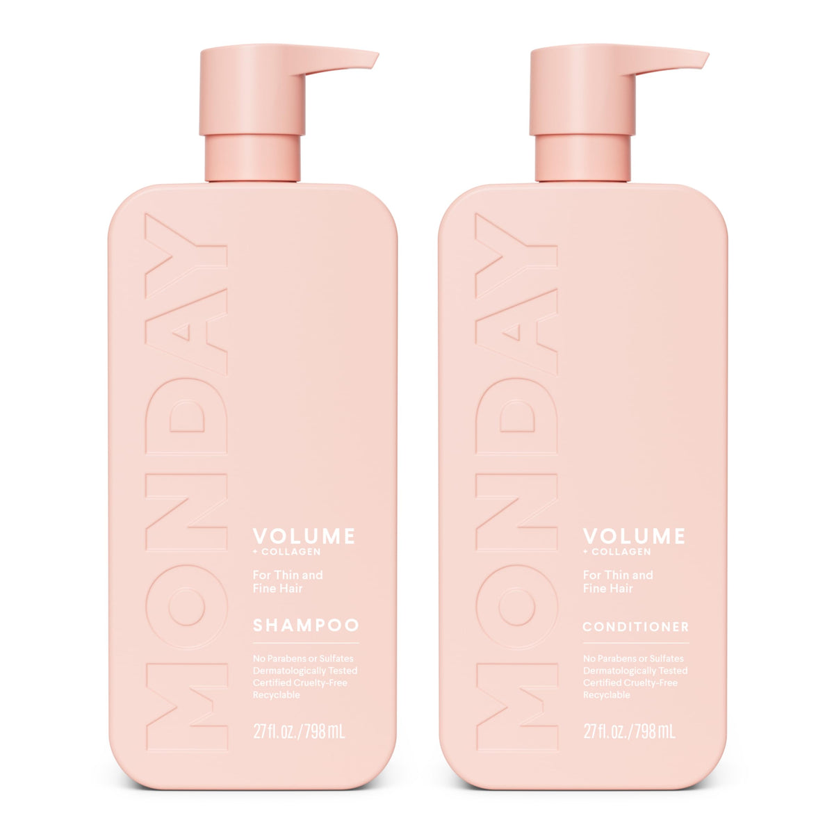 MONDAY Haircare Volume shampoo bottle promoting fuller-looking hair for fine strands