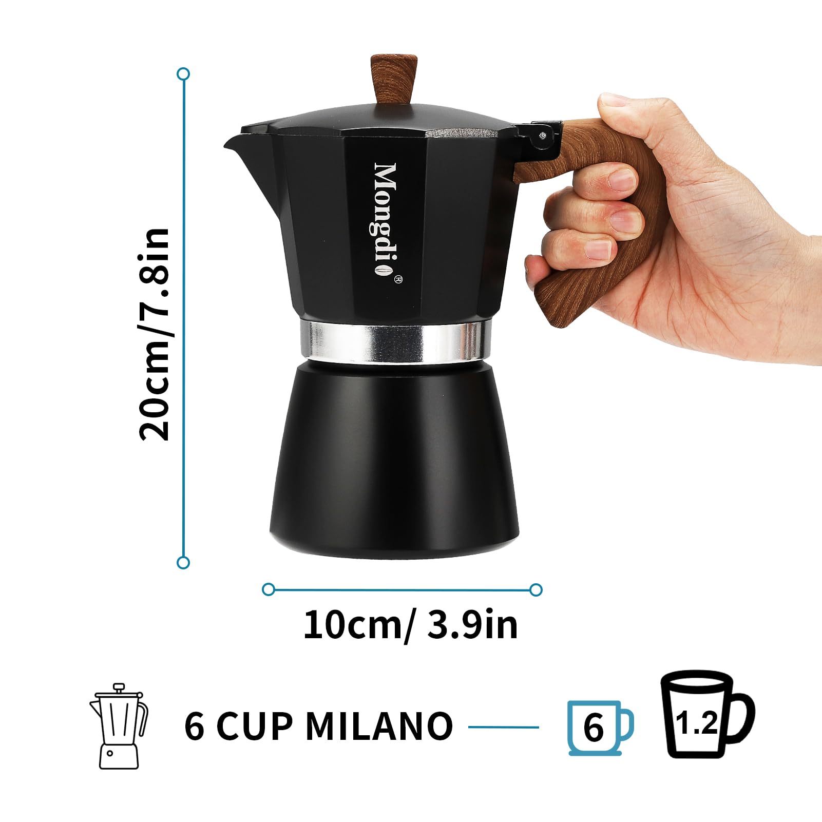 Mongdio moka pot filter and base assembly ready for stovetop brewing.