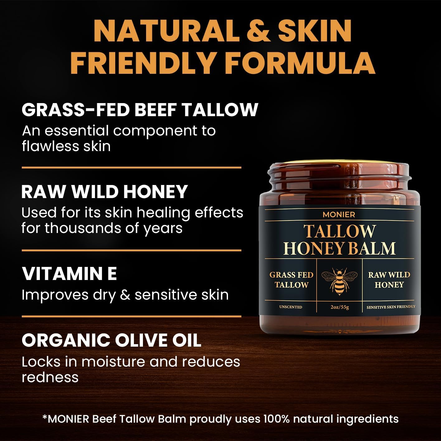 MONIER balm jar close-up with natural ingredients and unscented formula