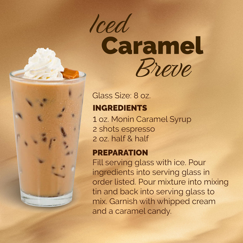 Cocktail glass showcasing Monin Caramel Syrup flavor.