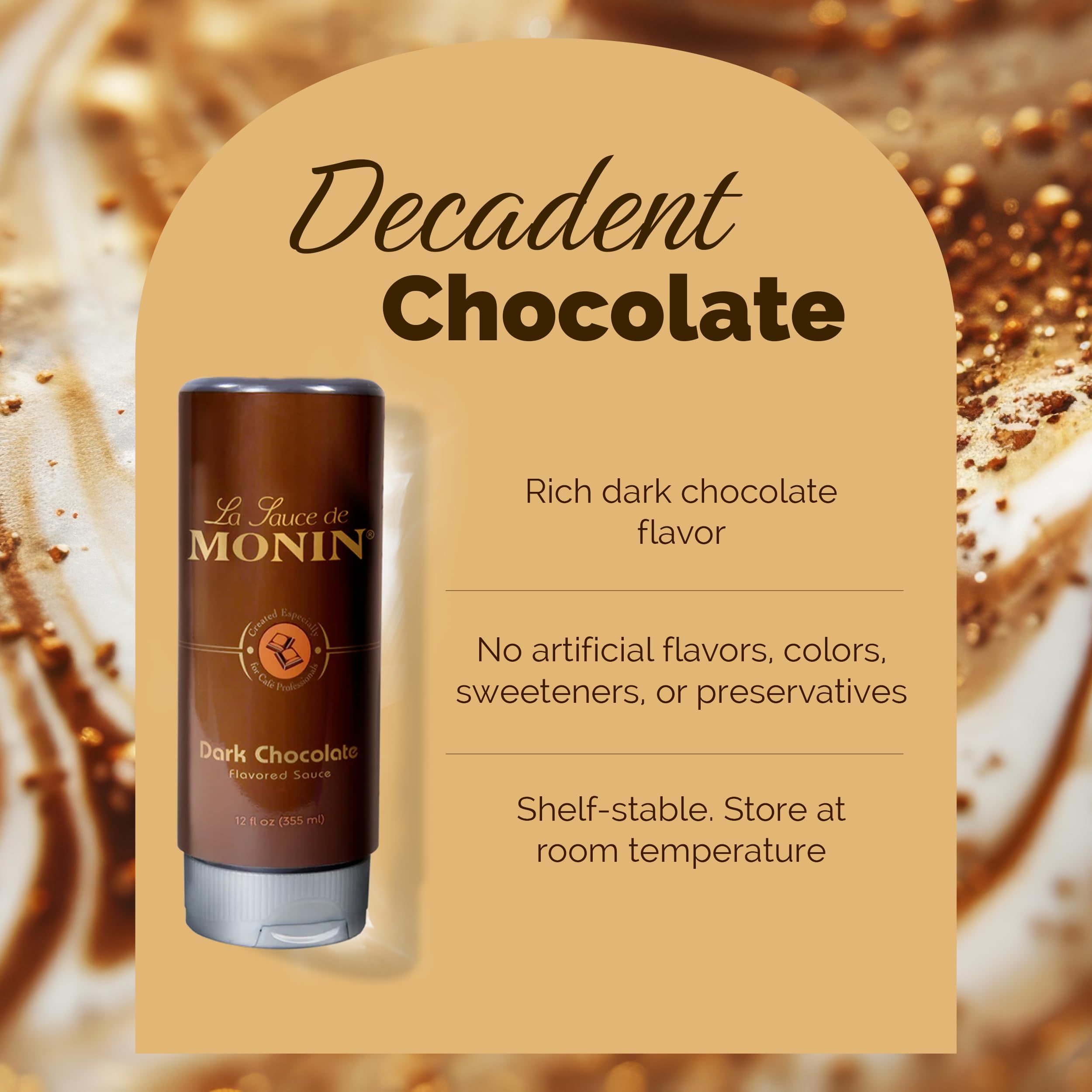 Monin Dark Chocolate Sauce ready to elevate coffee with a smooth finish.