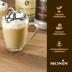 Monin Dark Chocolate Sauce poured over ice cream creates indulgent toppings.