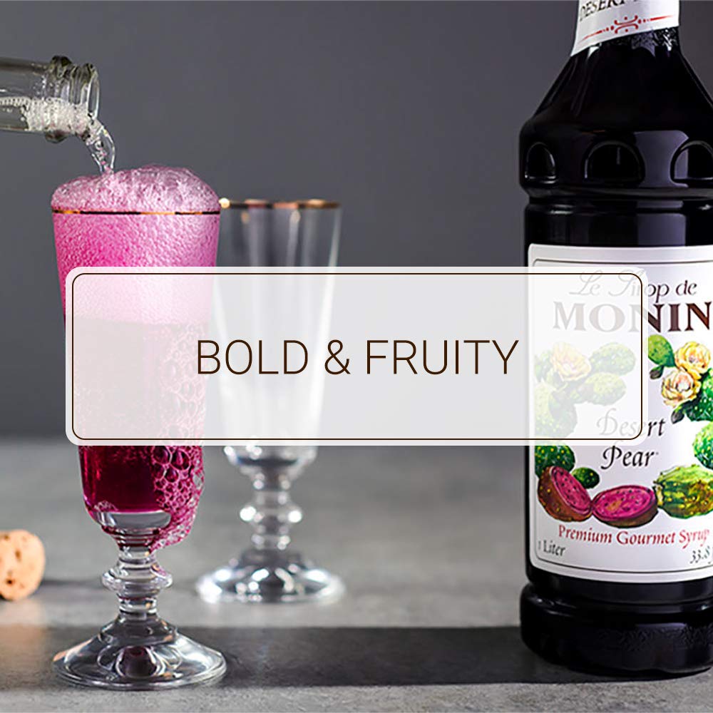 Monin Desert Pear Syrup lemonade mix creates vivid, refreshing drinks.