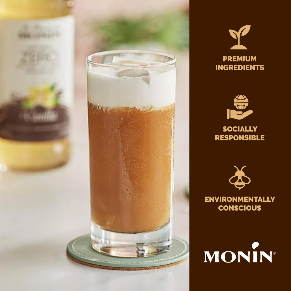 Monin French Vanilla Syrup enhancing a cocktail with creamy vanilla notes.