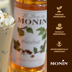 Monin Hazelnut Syrup in a mocha latte glass showing depth of flavor