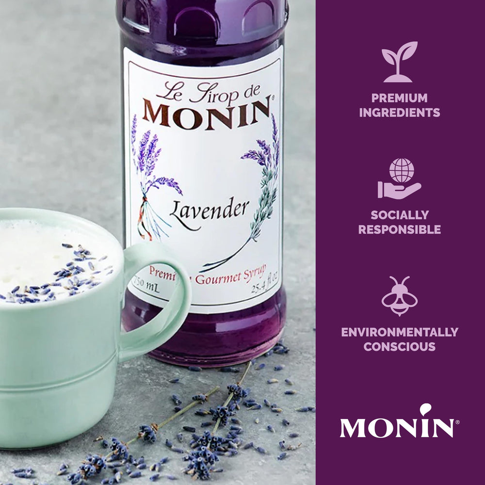 Monin Lavender Syrup in lemonade glass with purple hue