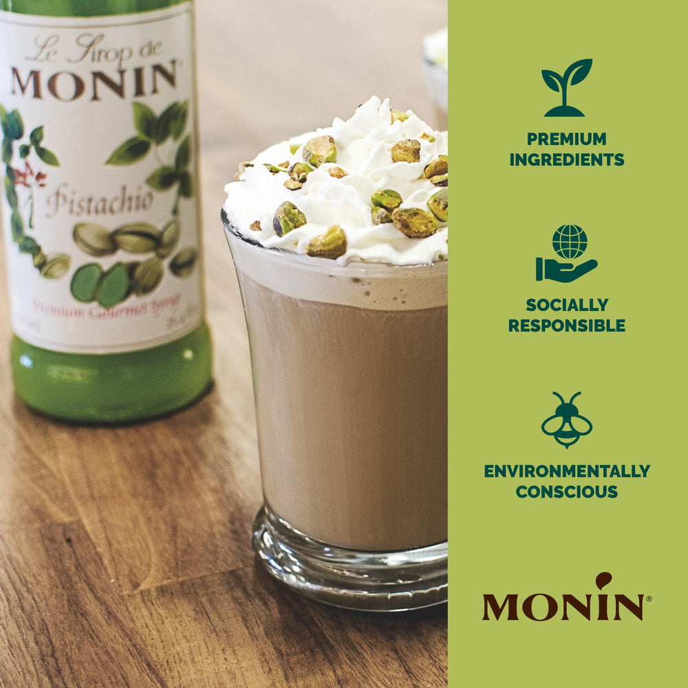 Monin Pistachio Syrup ready for a pistachio dessert cocktail