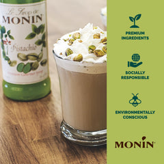 Monin Pistachio Syrup ready for a pistachio dessert cocktail
