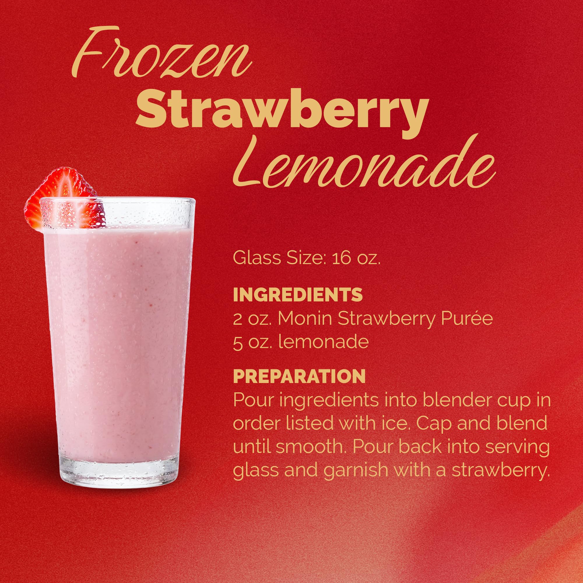 Eco-friendly packaging of Monin Strawberry Purée bottle