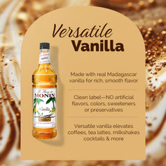 Monin Vanilla Syrup latte steam with cup signals café-quality drinks
