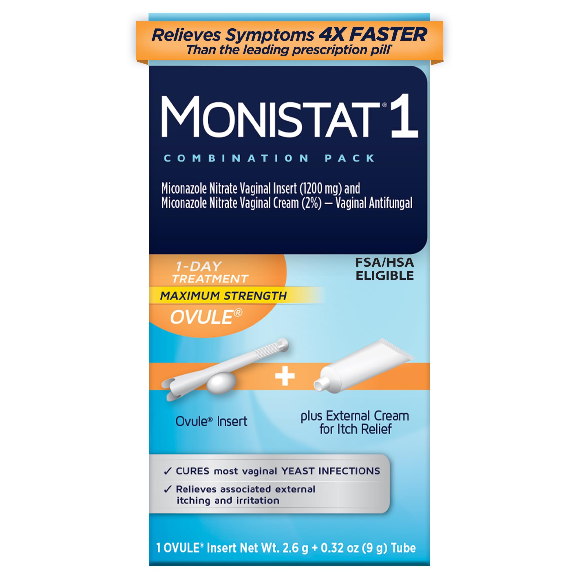 Monistat 1-Day ovule insert for fast, convenient relief.