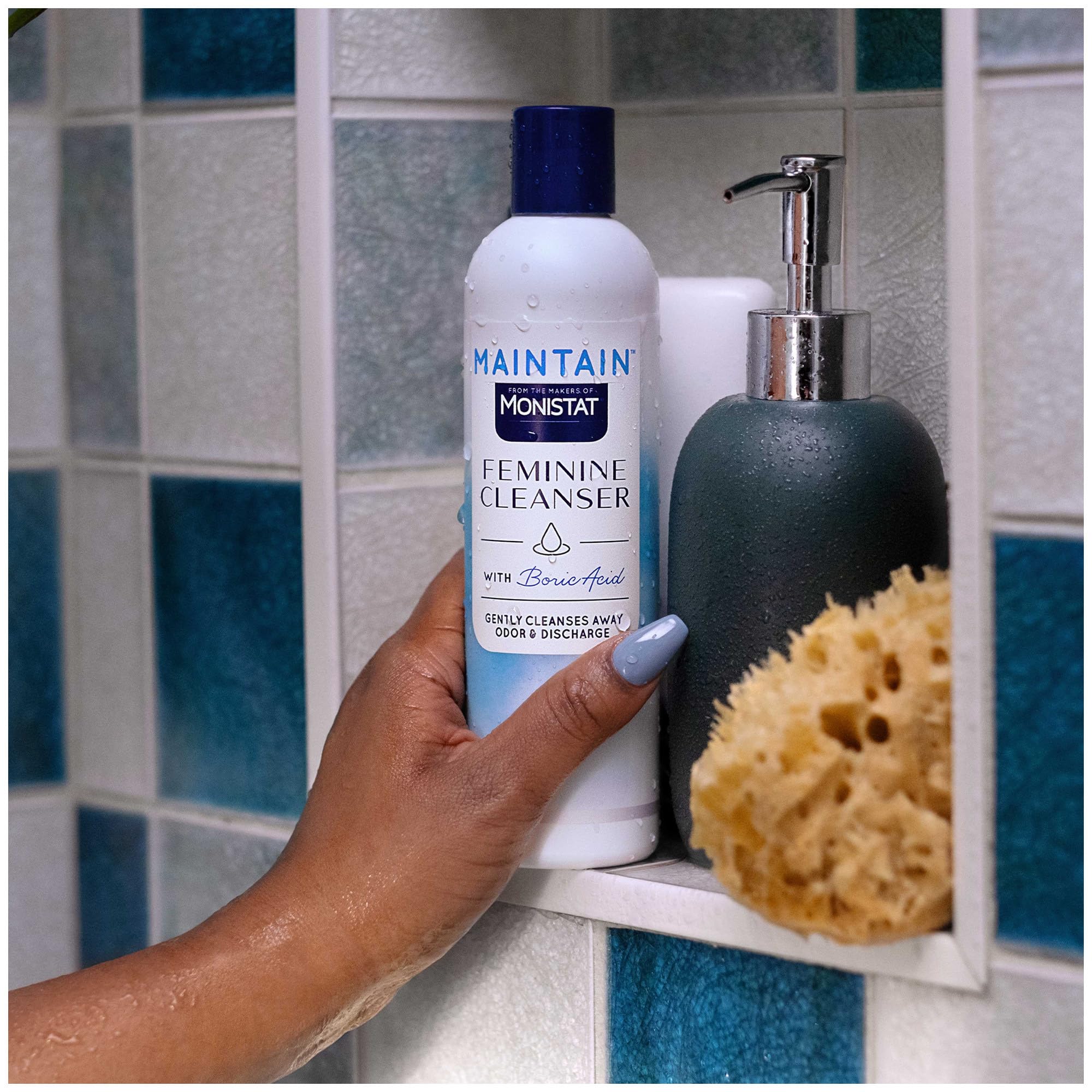 Monistat Boric Acid Wash 16 oz bottle provides long-lasting daily care.
