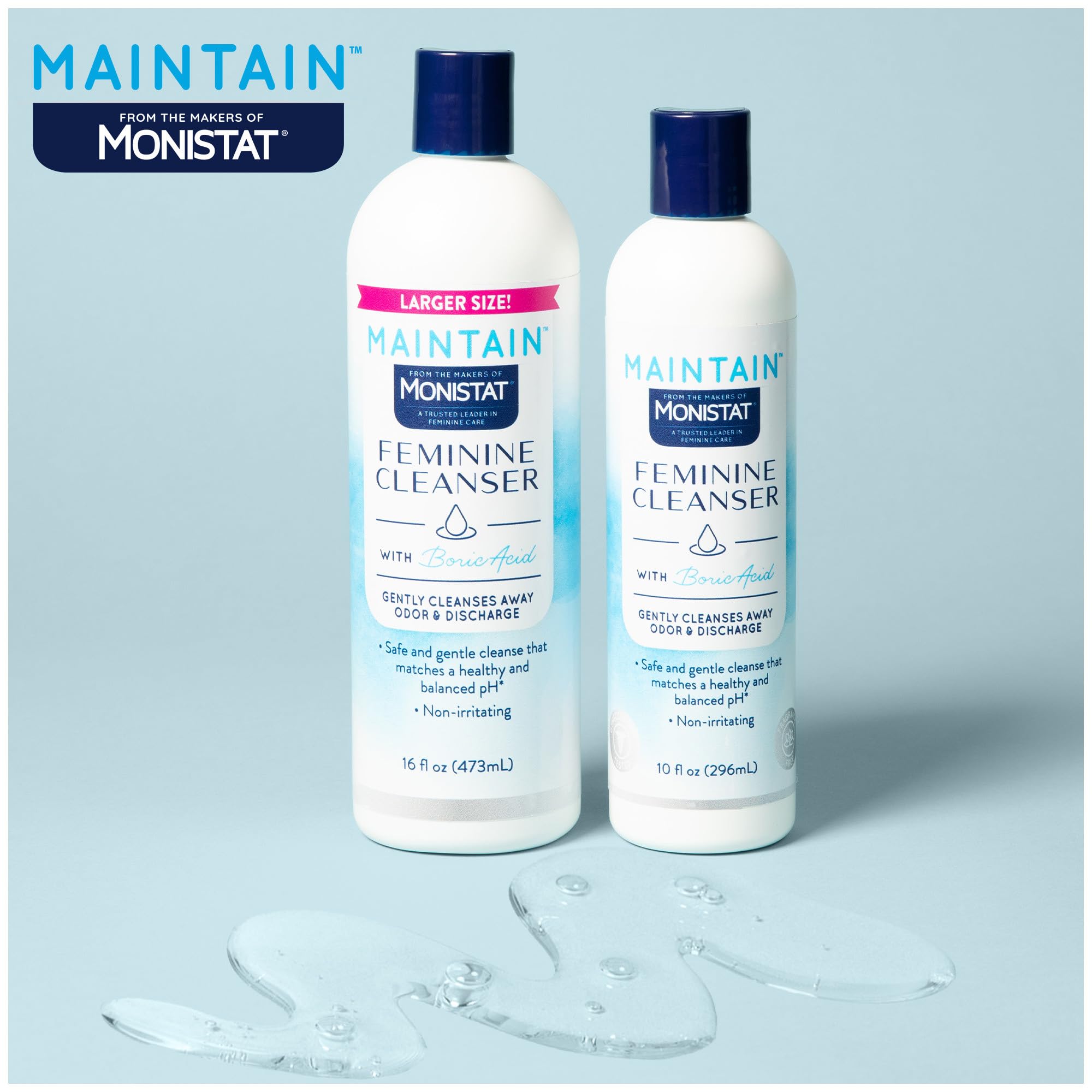 Monistat Boric Acid Wash purified water base on label.
