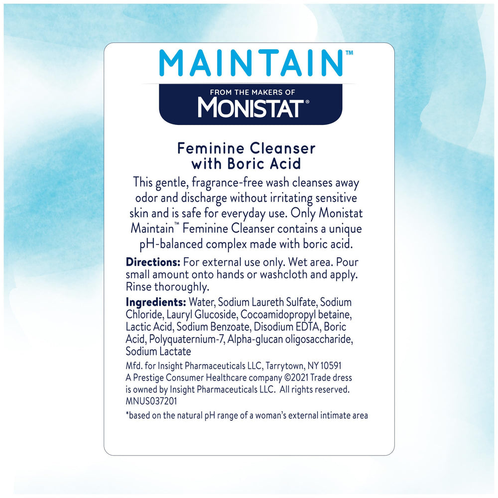 Monistat Maintain gynecologist-tested seal closeup signals trusted safety