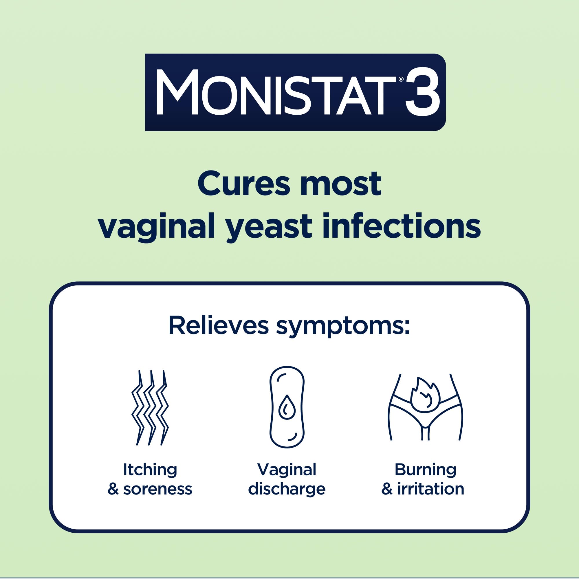 Monistat overnight suppository with a disposable applicator for nighttime use.