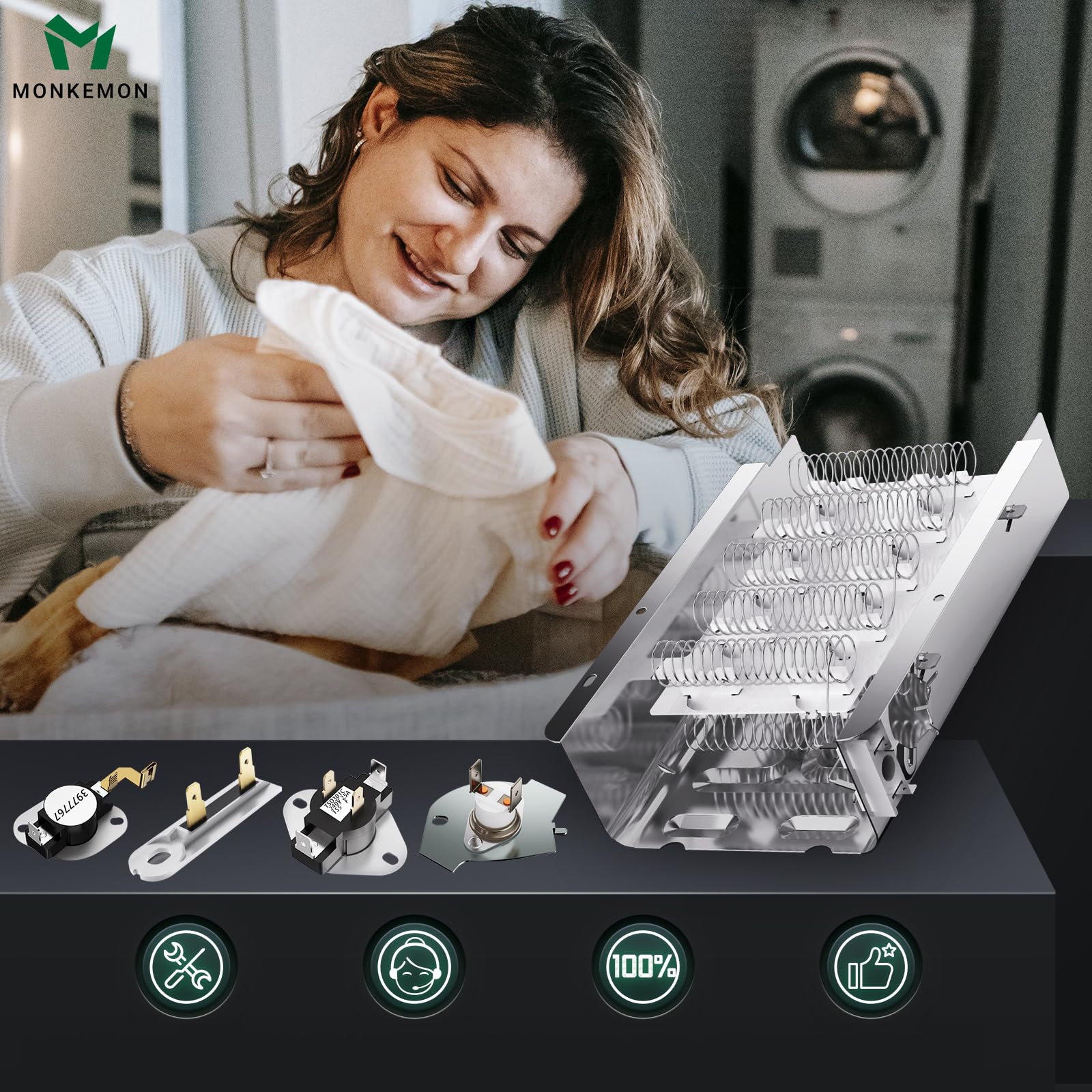MONKEMON 279838 replacement kit contents enable straightforward dryer repair.