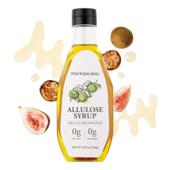 MONKSHUSHU Allulose Syrup bottle pour highlights zero-calorie sweetness for beverages