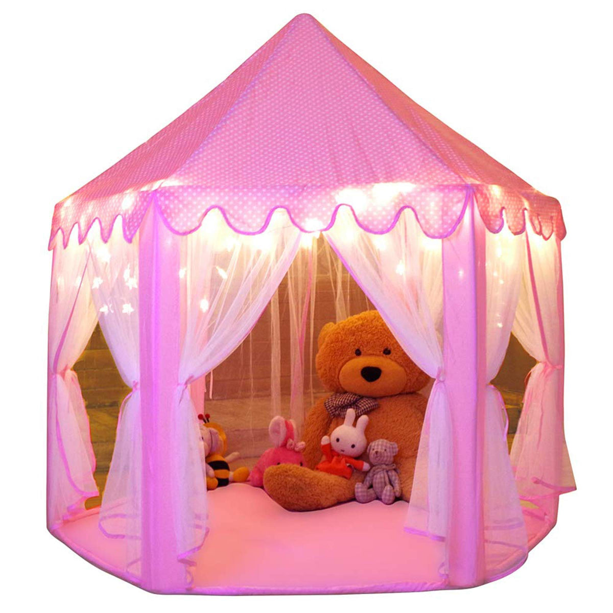 Monobeach Princess Tent shows a royal castle exterior for imaginative indoor play