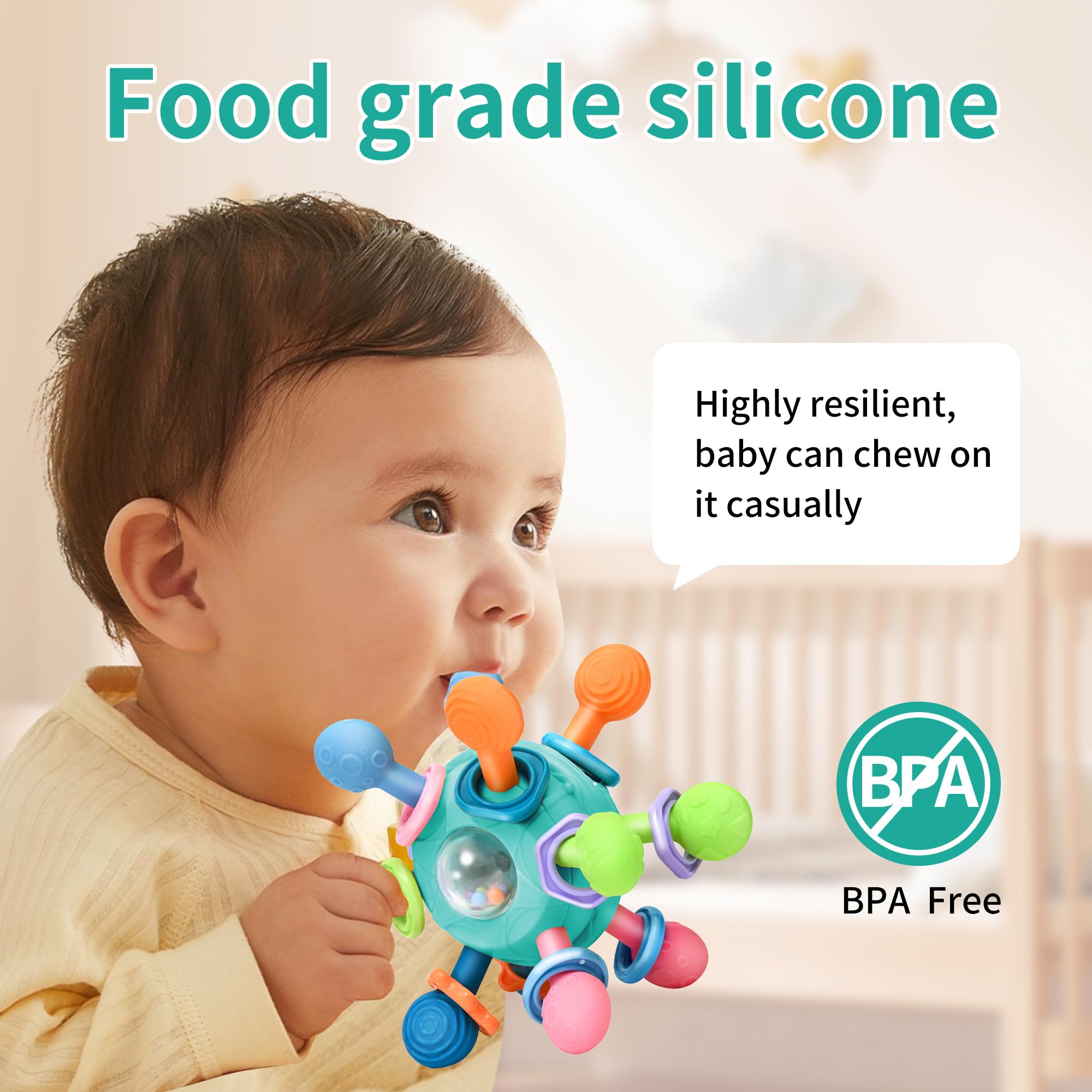 MonoTele teether features textured surfaces for sensory exploration