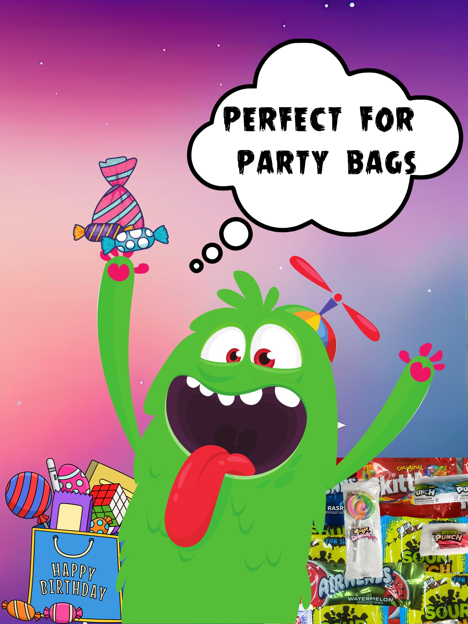 Monster Candy assorted-non-chocolate-candies: fruity flavors and classic favorites in bulk.