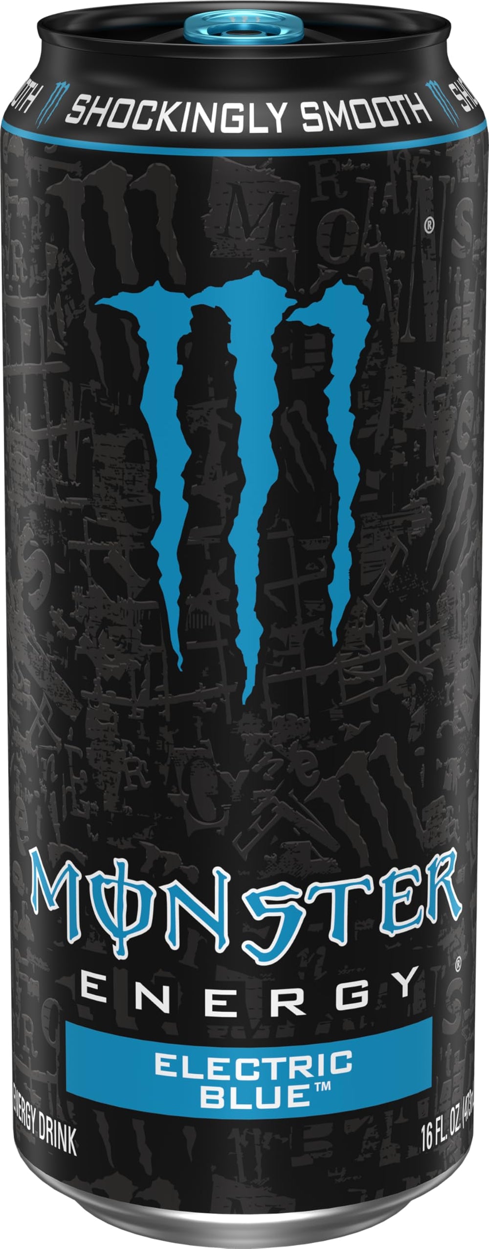 Monster Electric Blue ice-cold can ready for workouts or long days