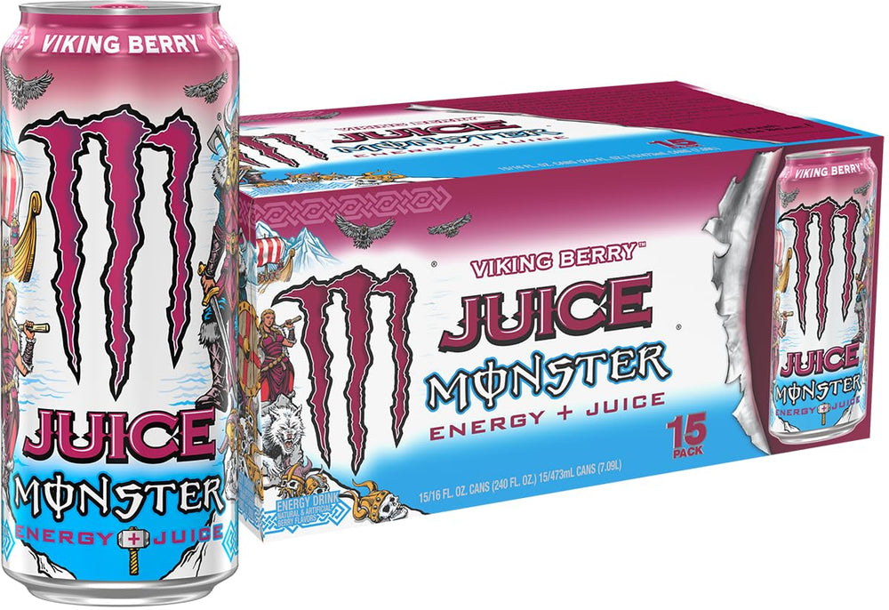 Monster Energy Juice Viking Berry bottle with bold Nordic branding and fruity flavor profile