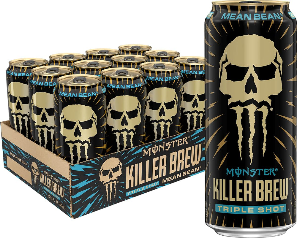 Monster Energy Killer Brew Mean Bean can front view for morning energy with vanilla coffee flavor