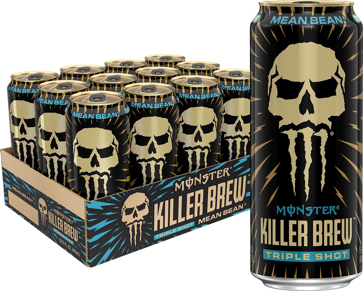 Monster Energy Killer Brew Mean Bean can front view for morning energy with vanilla coffee flavor
