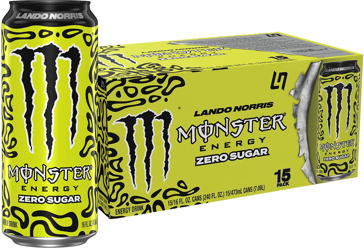 Monster Energy Lando Norris zero sugar can front view, energizing workout companion.