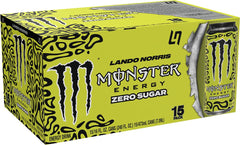 Monster Energy Lando Norris zero sugar can top view highlighting melon and yuzu flavor.