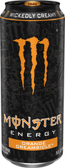 Close-up of the Monster Energy logo on the can emphasizing bold flavor and style.