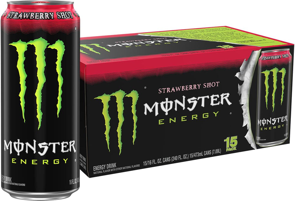 Monster Energy Strawberry Shot can front view for a quick energy boost on the go.
