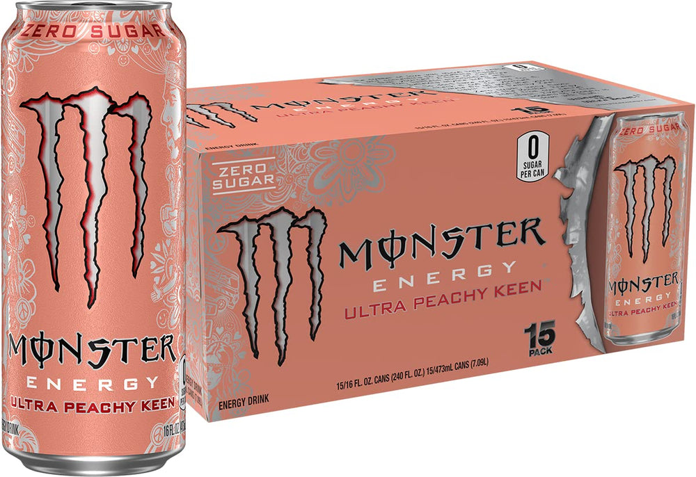 Monster Energy Ultra Peachy Keen can front shows zero sugar and bold peach flavor.