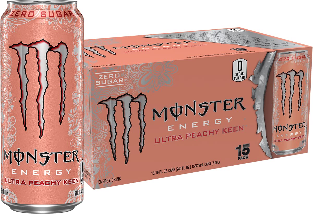Monster Energy Ultra Peachy Keen can front shows zero sugar and bold peach flavor.