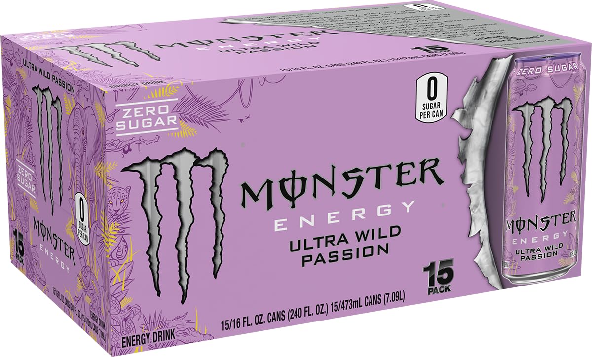 Monster Energy Ultra Wild Passion can close-up highlighting refreshing citrus notes.