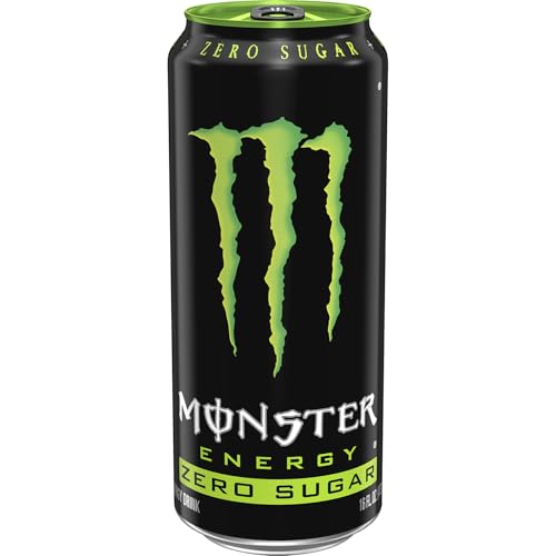 Monster Energy Zero Sugar Green can pour showing smooth taste with zero sugar for quick focus