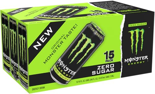 Monster Energy Zero Sugar Green 15-pack in view promoting low-calorie option for longer sessions