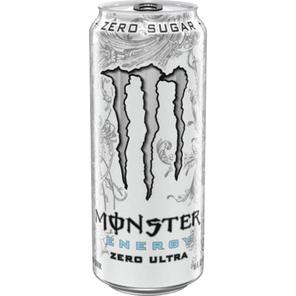 Monster Energy Zero Ultra label close-up emphasizing zero sugar claim