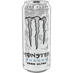 Monster Energy Zero Ultra label close-up emphasizing zero sugar claim