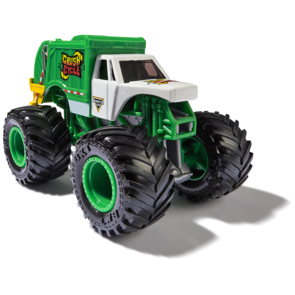 Monster Jam Crush Cycle truck front view showing aggressive styling and collectible appeal.