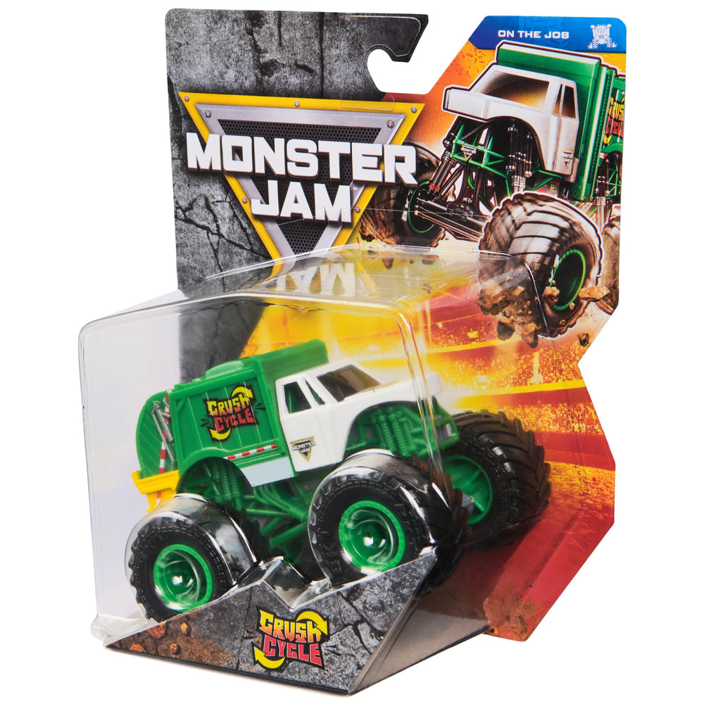 Monster Jam Crush Cycle collection display illustrating how it fits into a growing lineup.
