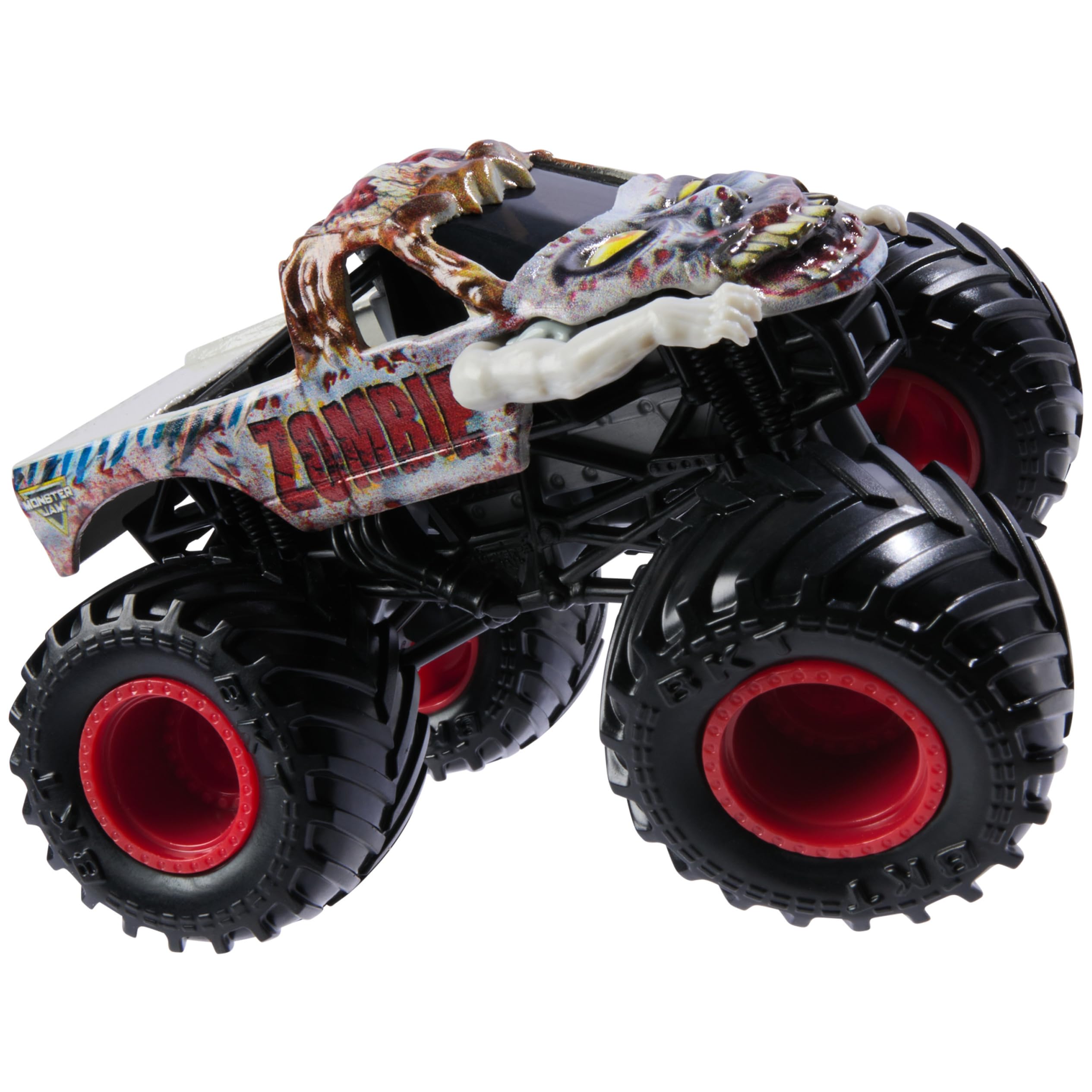 Close-up of stylized rims adds Monster Jam swagger during play.